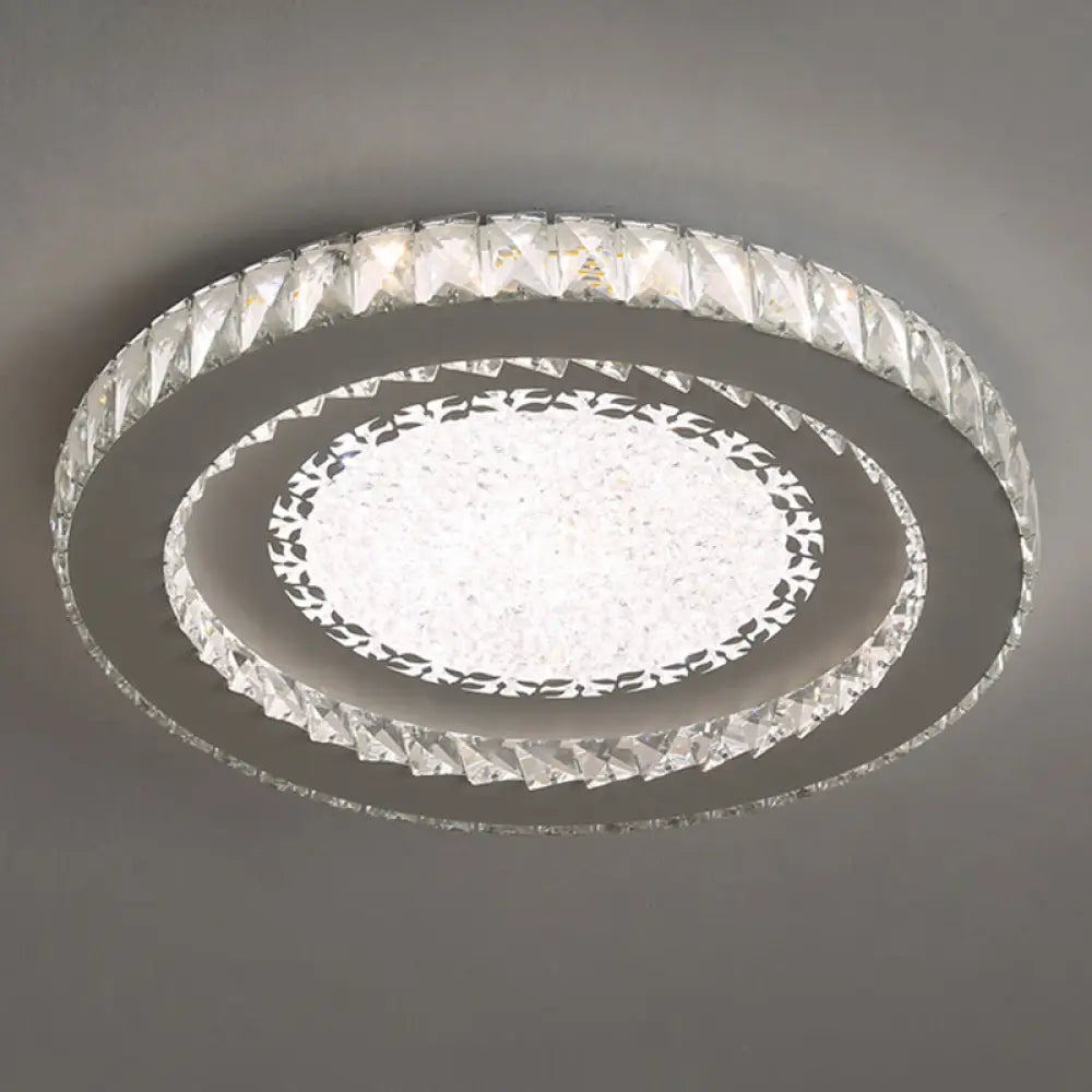 Contemporary Crystal Led Bedroom Ceiling Light In Stainless - Steel Flush Mount / Third Gear Leaf