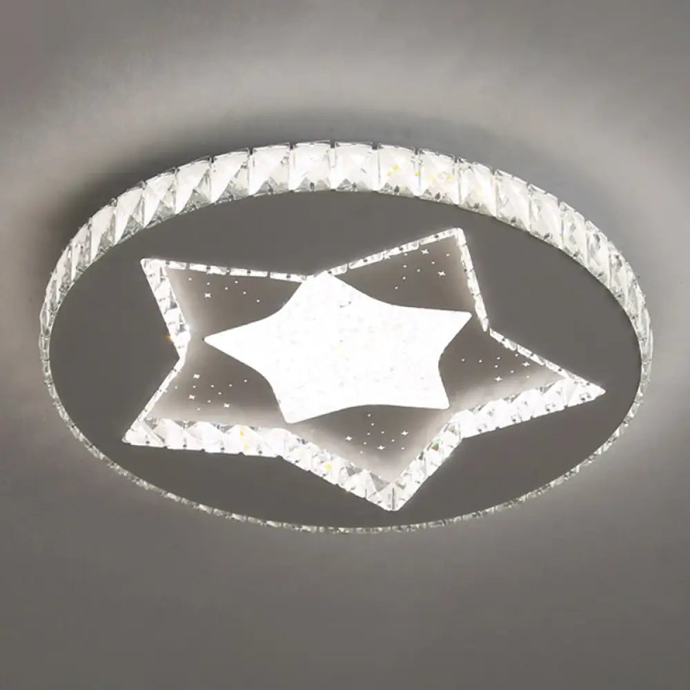 Contemporary Crystal Led Bedroom Ceiling Light In Stainless - Steel Flush Mount / Third Gear Star