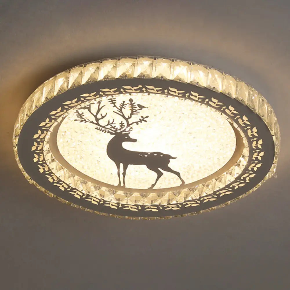 Contemporary Crystal Led Bedroom Ceiling Light In Stainless - Steel Flush Mount / Warm Deer