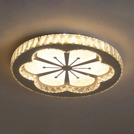 Contemporary Crystal Led Bedroom Ceiling Light In Stainless - Steel Flush Mount / Warm Flower