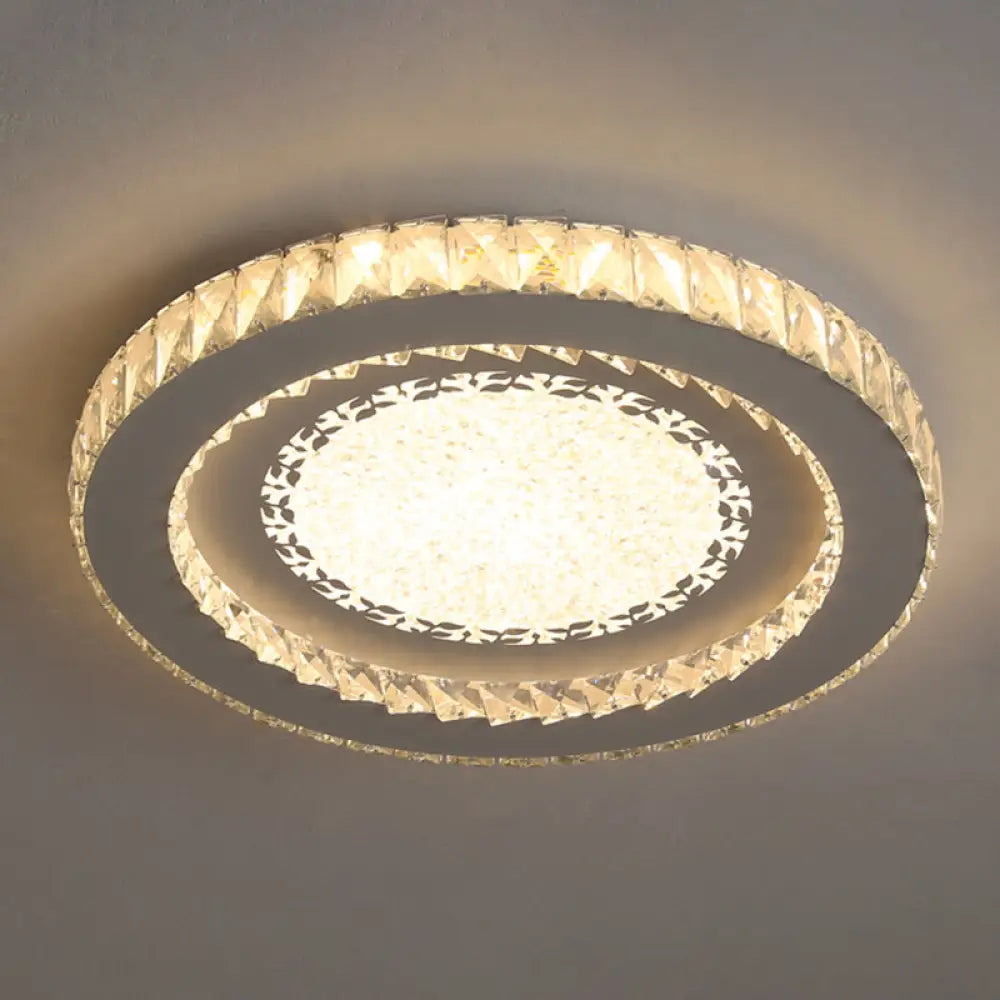 Contemporary Crystal Led Bedroom Ceiling Light In Stainless - Steel Flush Mount / Warm Leaf