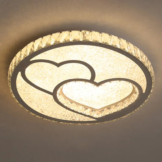 Contemporary Crystal Led Bedroom Ceiling Light In Stainless - Steel Flush Mount / Warm Loving Heart