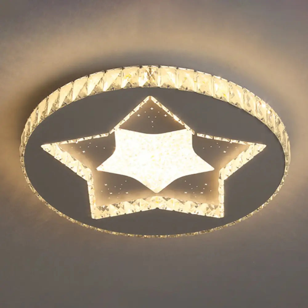 Contemporary Crystal Led Bedroom Ceiling Light In Stainless - Steel Flush Mount / Warm Star