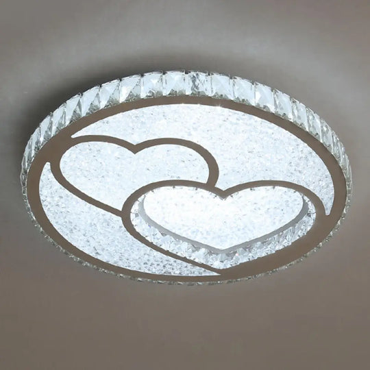 Contemporary Crystal Led Bedroom Ceiling Light In Stainless - Steel Flush Mount / White Loving Heart