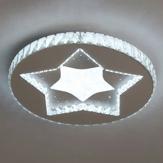 Contemporary Crystal Led Bedroom Ceiling Light In Stainless - Steel Flush Mount / White Star