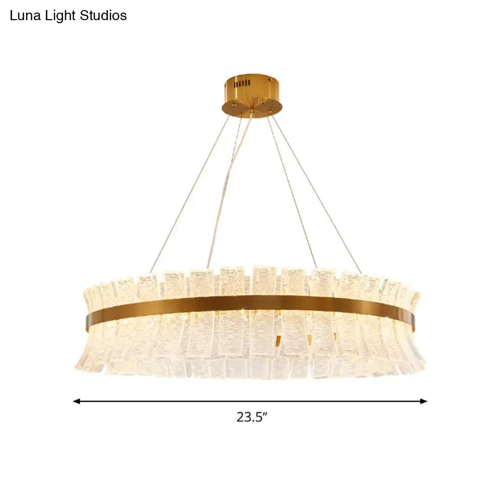 Contemporary Crystal Led Brass Ceiling Chandelier - Round Pendant Light For Living Room