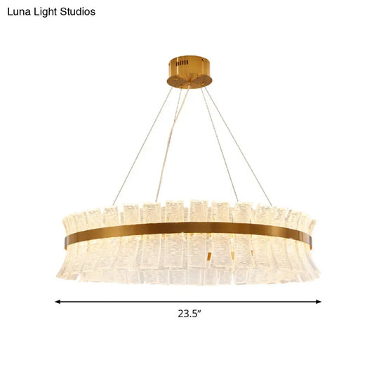 Contemporary Crystal Led Brass Ceiling Chandelier - Round Pendant Light For Living Room