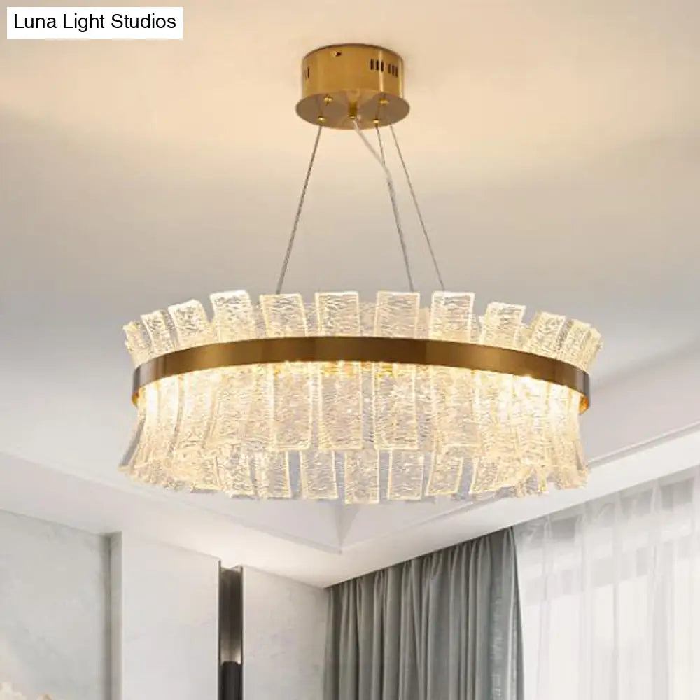 Contemporary Crystal Led Brass Ceiling Chandelier - Round Pendant Light For Living Room