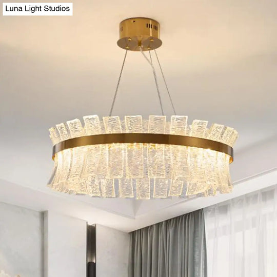 Contemporary Crystal Led Brass Ceiling Chandelier - Round Pendant Light For Living Room