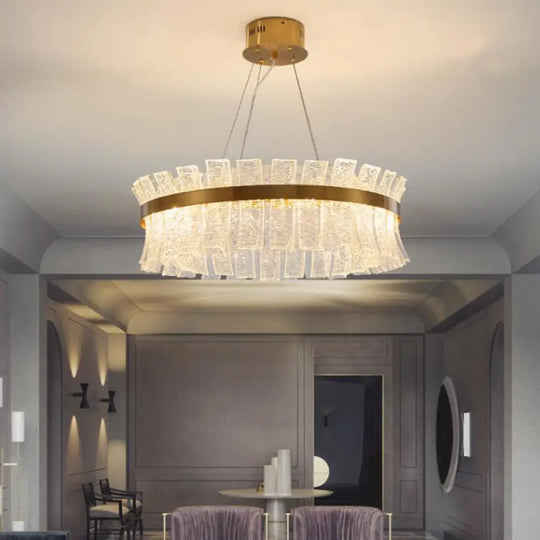 Contemporary Crystal Led Brass Ceiling Chandelier - Round Pendant Light For Living Room