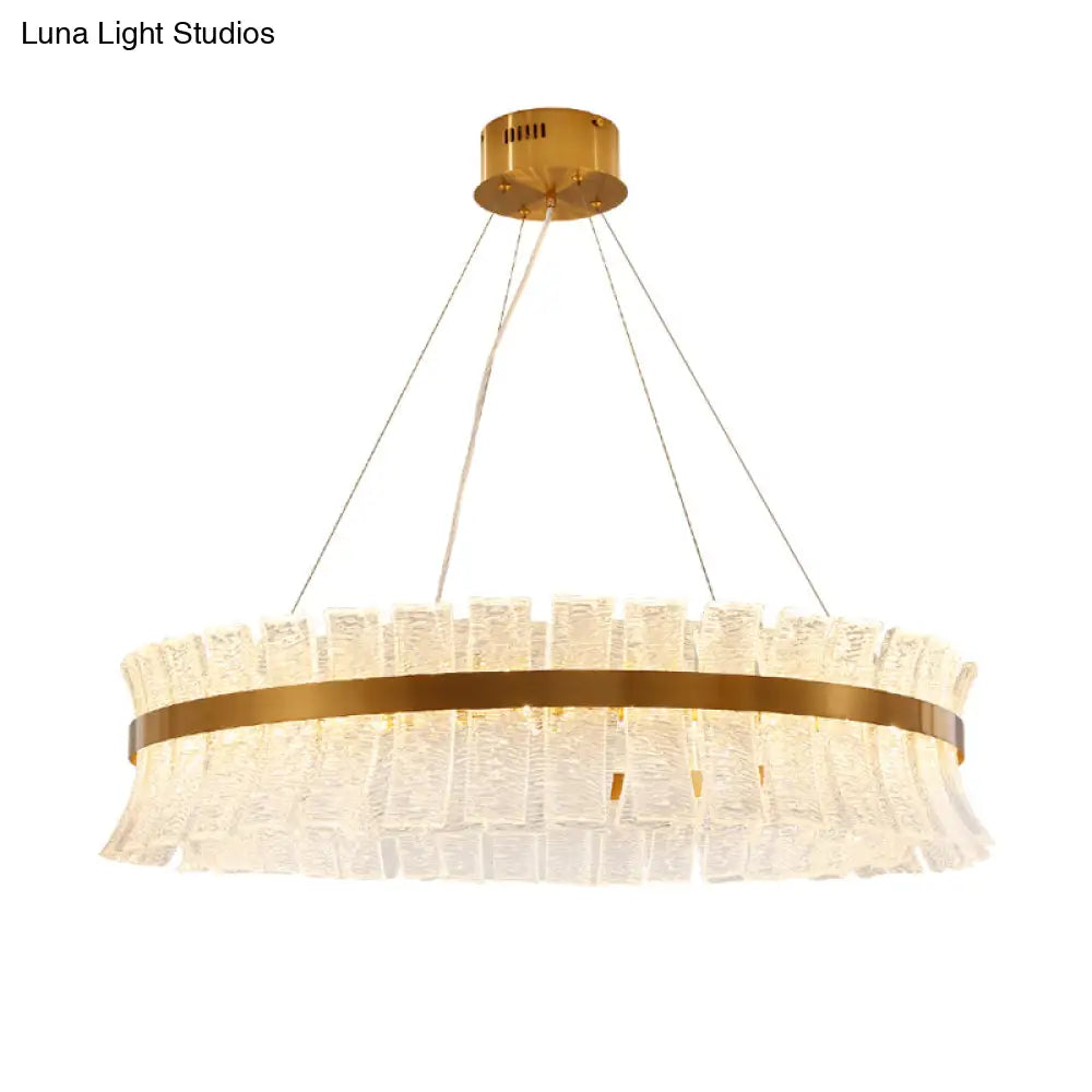 Contemporary Crystal Led Brass Ceiling Chandelier - Round Pendant Light For Living Room