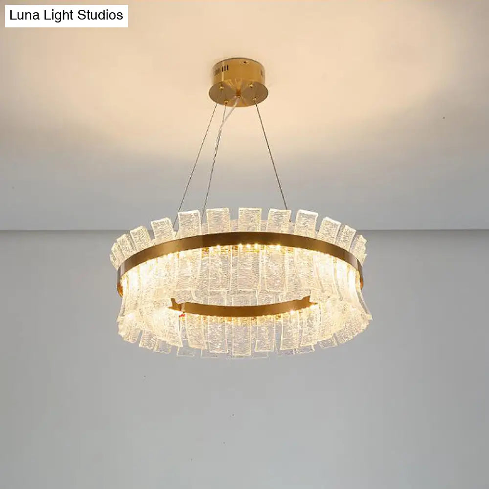 Contemporary Crystal Led Brass Ceiling Chandelier - Round Pendant Light For Living Room