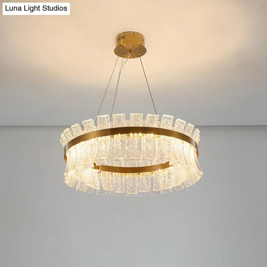 Contemporary Crystal Led Brass Ceiling Chandelier - Round Pendant Light For Living Room