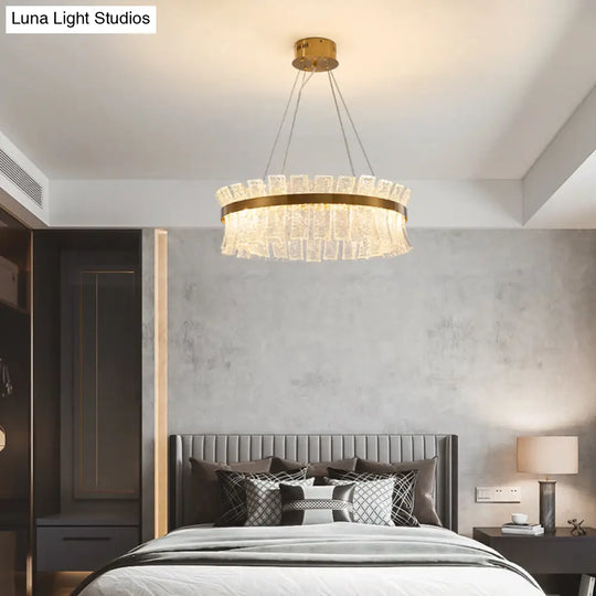 Contemporary Crystal Led Brass Ceiling Chandelier - Round Pendant Light For Living Room