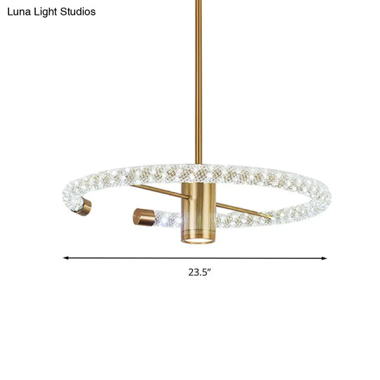 Contemporary Crystal Led Brass Circle Chandelier - 16/23.5 Wide