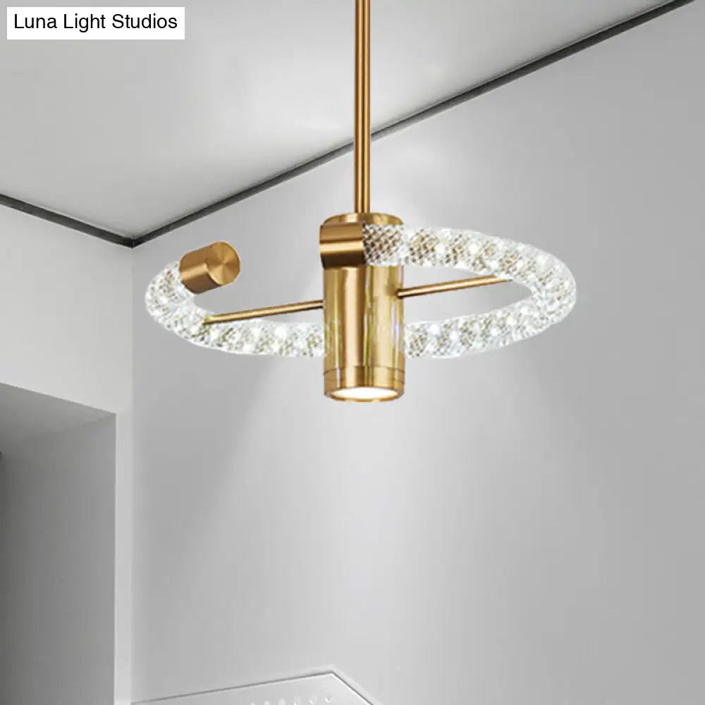 Contemporary Crystal Led Brass Circle Chandelier - 16/23.5 Wide