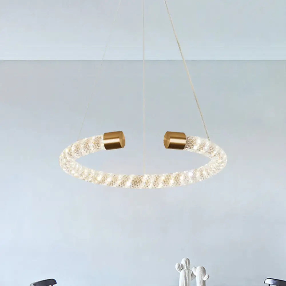 Contemporary Crystal Led Brass Suspension Pendant Light - Circular Hanging Chandelier 16/23.5/31.5