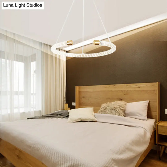 Contemporary Crystal Led Brass Suspension Pendant Light - Circular Hanging Chandelier 16/23.5/31.5