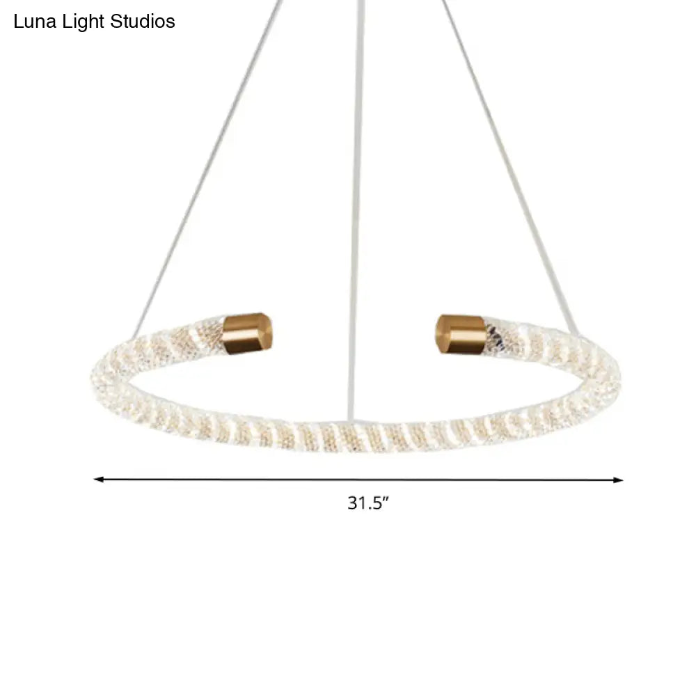 Contemporary Crystal Led Brass Suspension Pendant Light - Circular Hanging Chandelier 16/23.5/31.5