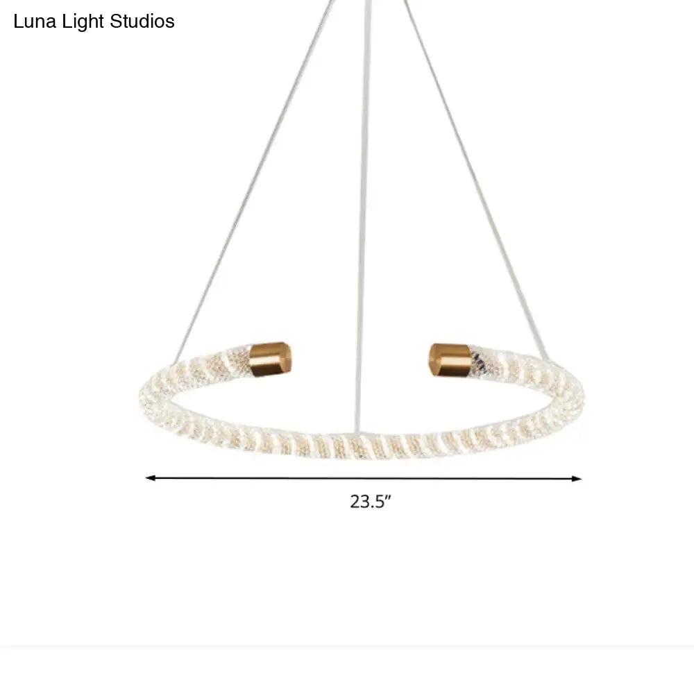 Contemporary Crystal Led Brass Suspension Pendant Light - Circular Hanging Chandelier 16/23.5/31.5