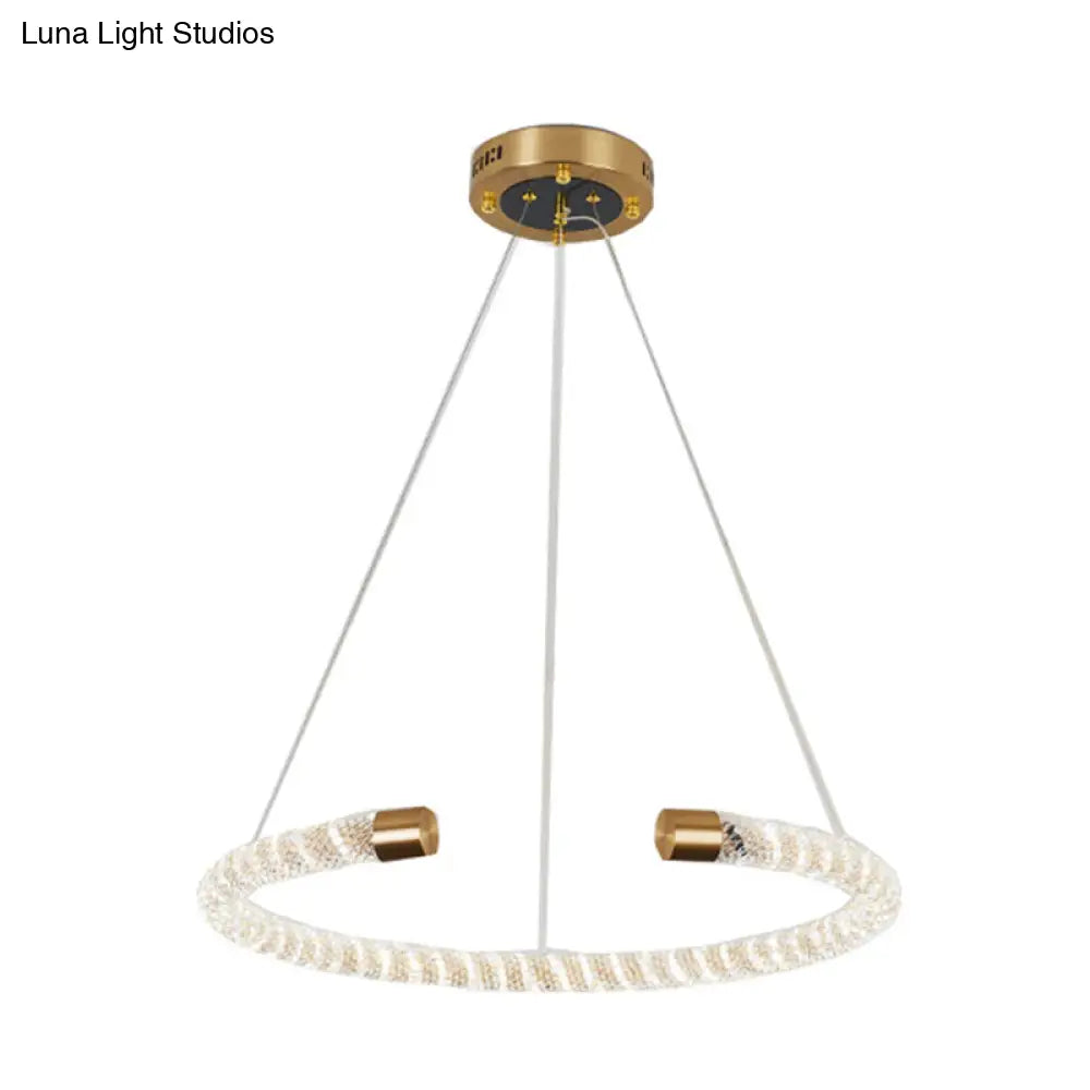 Contemporary Crystal Led Brass Suspension Pendant Light - Circular Hanging Chandelier 16/23.5/31.5