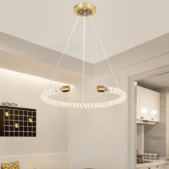 Contemporary Crystal Led Brass Suspension Pendant Light - Circular Hanging Chandelier 16/23.5/31.5