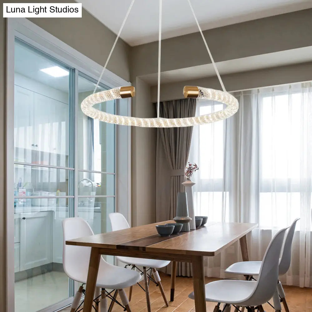 Contemporary Crystal Led Brass Suspension Pendant Light - Circular Hanging Chandelier 16/23.5/31.5