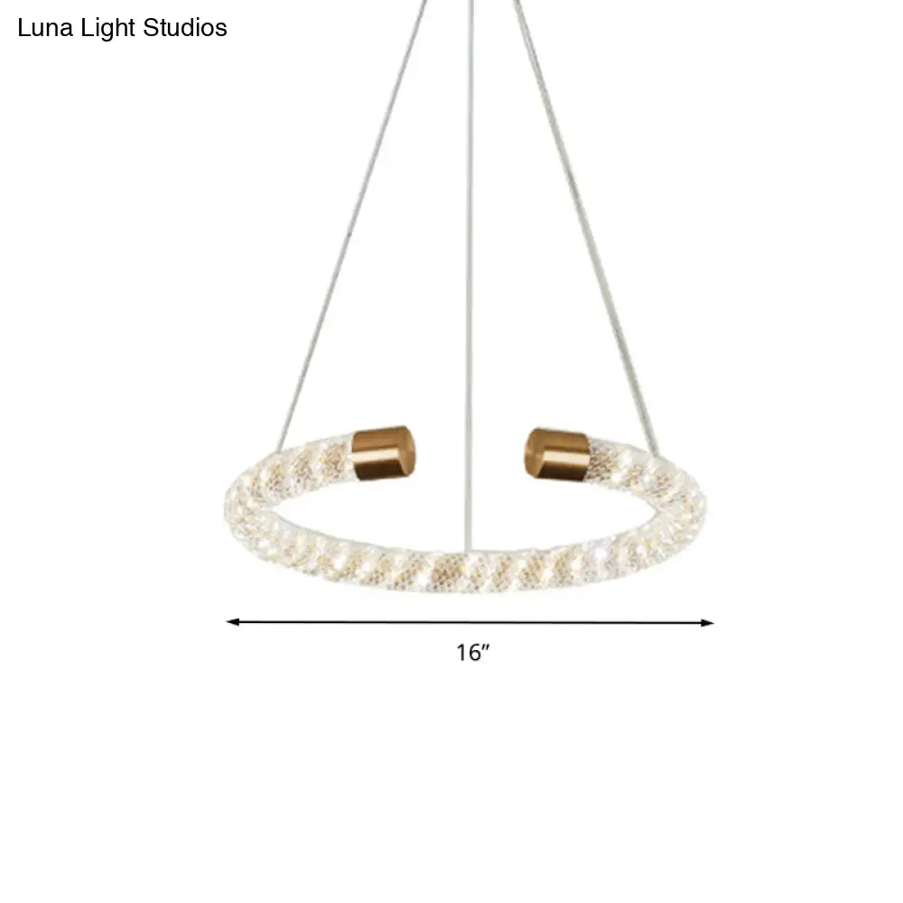 Contemporary Crystal Led Brass Suspension Pendant Light - Circular Hanging Chandelier 16/23.5/31.5