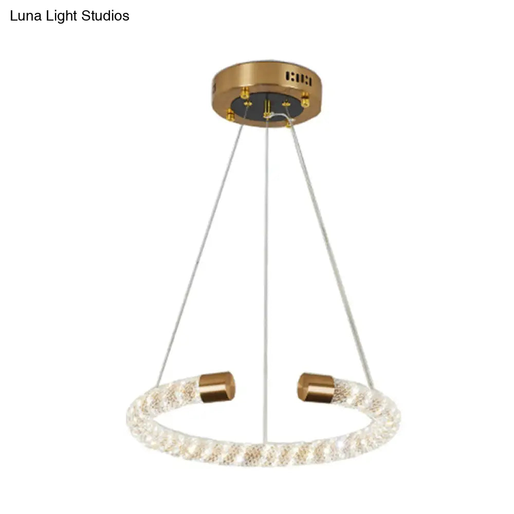 Contemporary Crystal Led Brass Suspension Pendant Light - Circular Hanging Chandelier 16/23.5/31.5