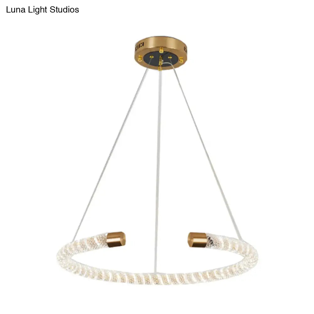 Contemporary Crystal Led Brass Suspension Pendant Light - Circular Hanging Chandelier 16/23.5/31.5