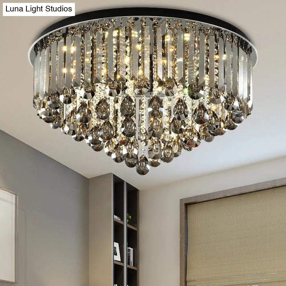 Contemporary Crystal Led Ceiling Lamp - 19.5’/23.5’ Multi - Tier Flush Mount In Smoke Grey For