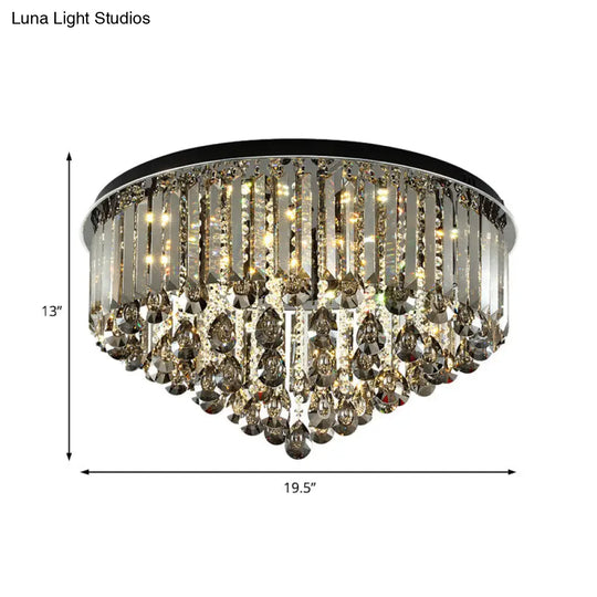 Contemporary Crystal Led Ceiling Lamp - 19.5/23.5 Multi-Tier Flush Mount In Smoke Grey For Bedroom