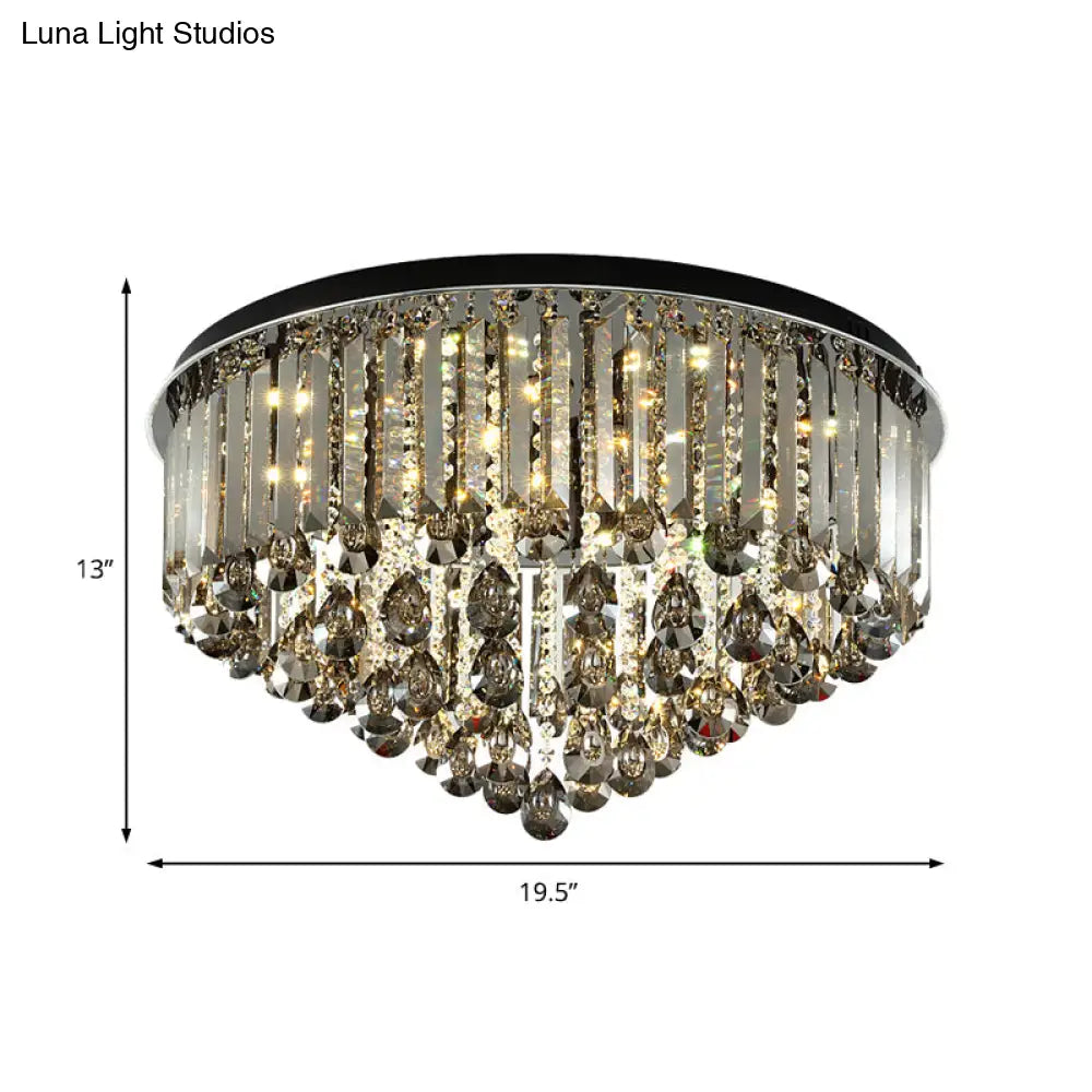 Contemporary Crystal Led Ceiling Lamp - 19.5’/23.5’ Multi - Tier Flush Mount In Smoke Grey For