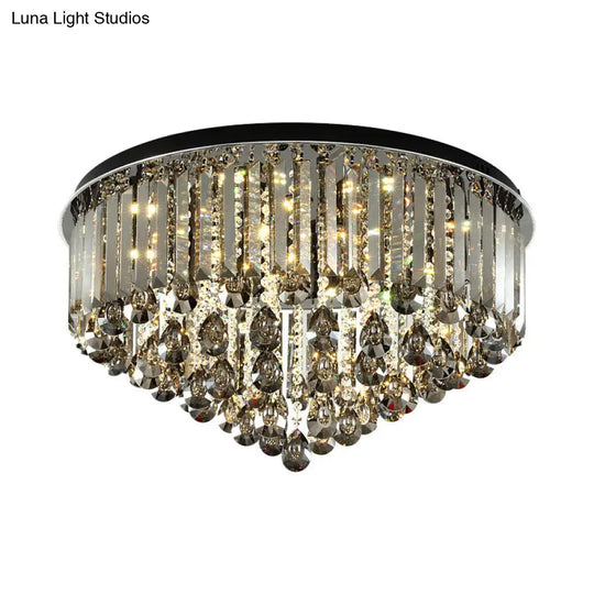 Contemporary Crystal Led Ceiling Lamp - 19.5/23.5 Multi-Tier Flush Mount In Smoke Grey For Bedroom