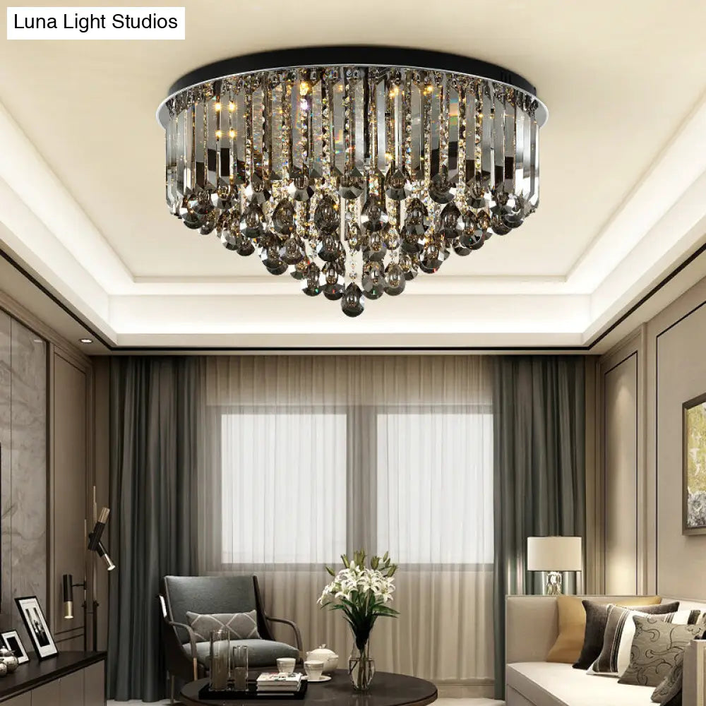 Contemporary Crystal Led Ceiling Lamp - 19.5/23.5 Multi-Tier Flush Mount In Smoke Grey For Bedroom