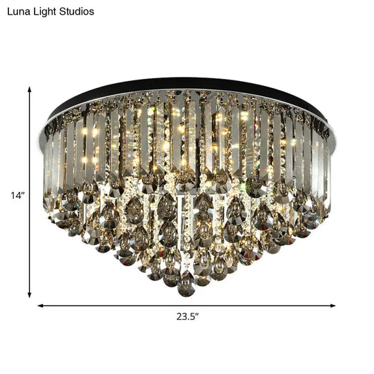 Contemporary Crystal Led Ceiling Lamp - 19.5/23.5 Multi-Tier Flush Mount In Smoke Grey For Bedroom