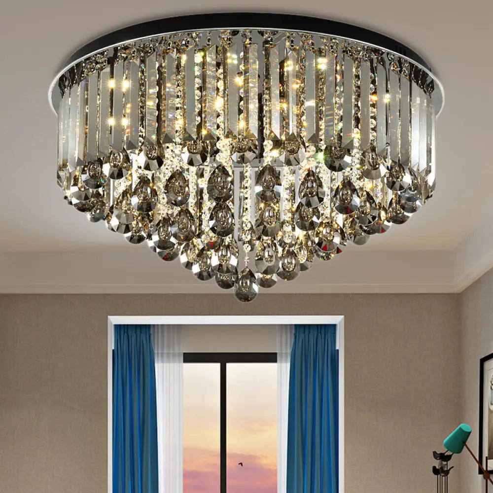 Contemporary Crystal Led Ceiling Lamp - 19.5’/23.5’ Multi - Tier Flush Mount In Smoke Grey For