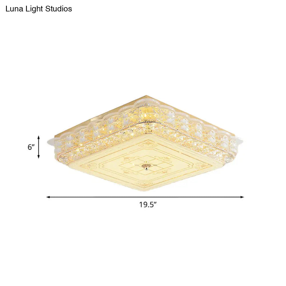 Contemporary Crystal Led Ceiling Lamp With Gold Flush Mount For Bedroom