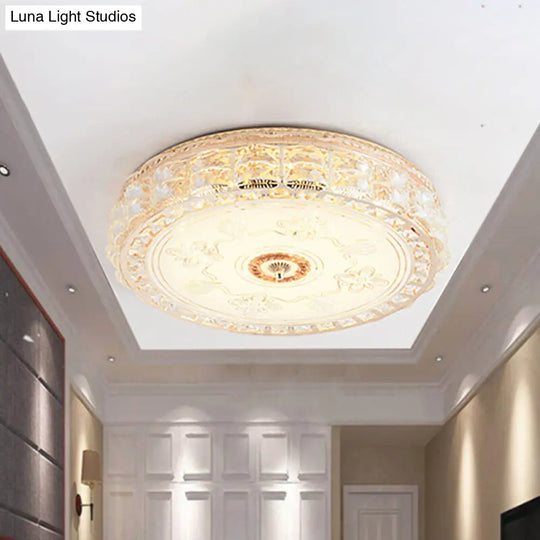 Contemporary Crystal Led Ceiling Lamp With Gold Flush Mount For Bedroom / Round