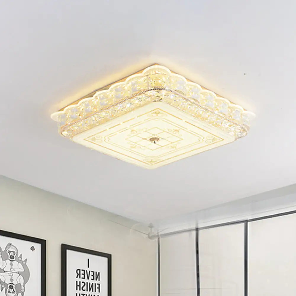 Contemporary Crystal Led Ceiling Lamp With Gold Flush Mount For Bedroom / Square Plate