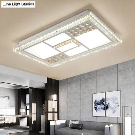 Contemporary Crystal Led Ceiling Light Fixture For Living Room - White Flushmount