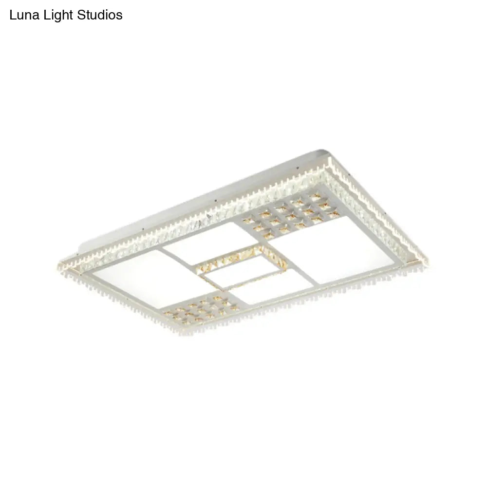 Contemporary Crystal Led Ceiling Light Fixture For Living Room - White Flushmount