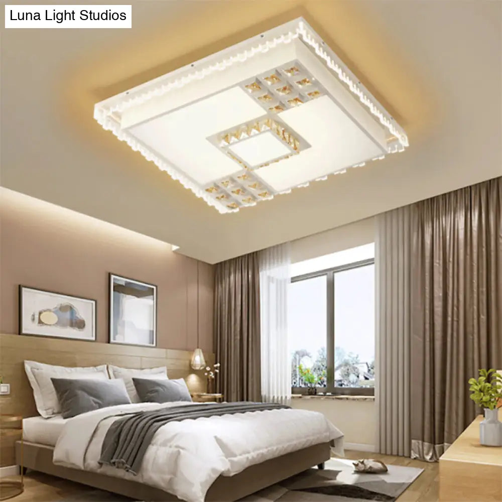 Contemporary Crystal Led Ceiling Light Fixture For Living Room - White Flushmount