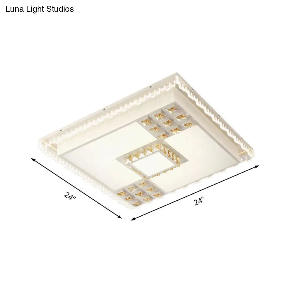 Contemporary Crystal Led Ceiling Light Fixture For Living Room - White Flushmount