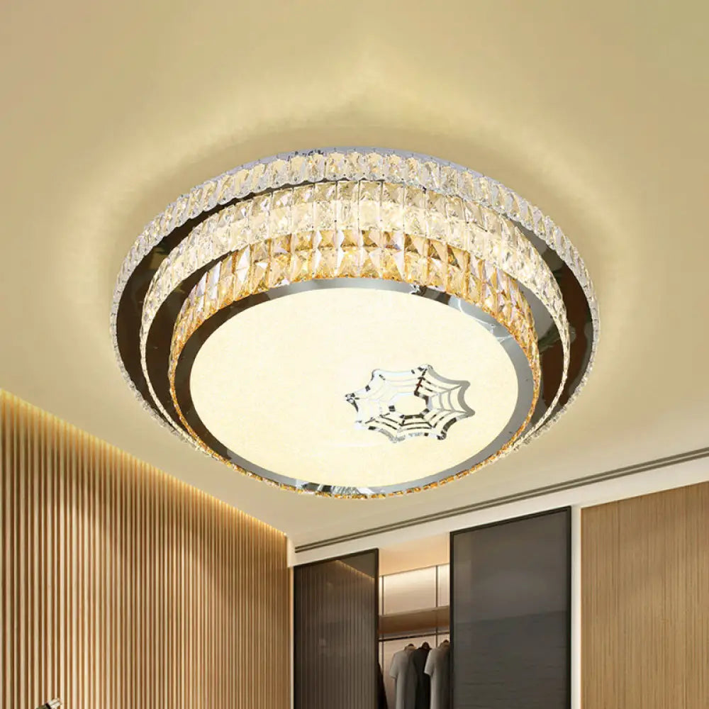 Contemporary Crystal Led Ceiling Light Fixture - Stainless Steel Circle Stainless - Steel