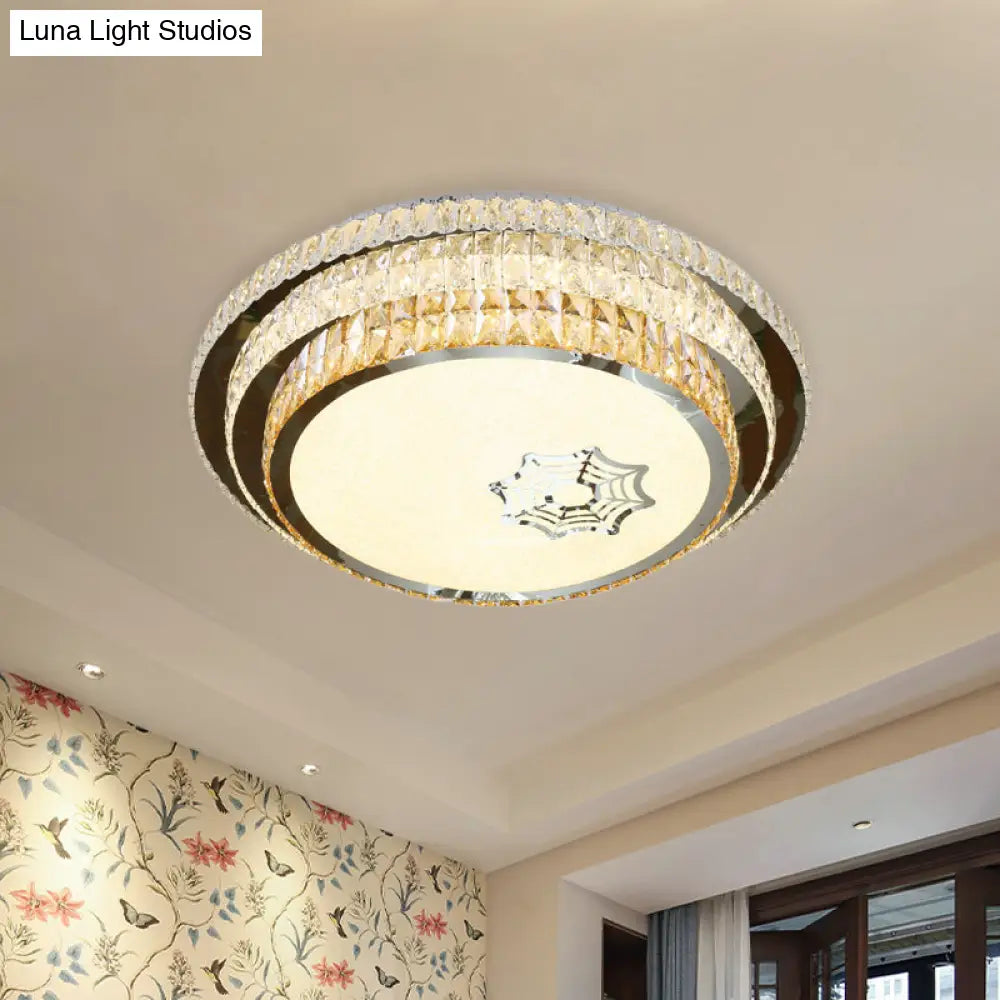 Contemporary Crystal Led Ceiling Light Fixture - Stainless Steel Circle