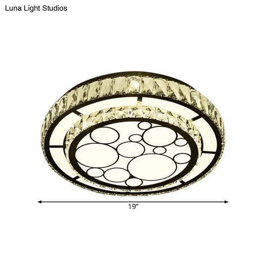 Contemporary Crystal Led Ceiling Light Flush Mount - Modern Hand-Cut Design Chrome Finish 10/19 Wide