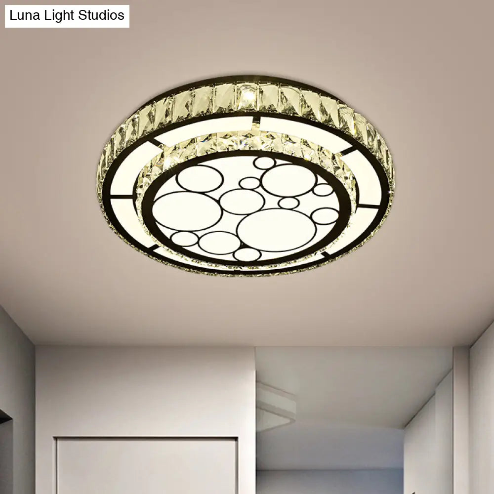 Contemporary Crystal Led Ceiling Light Flush Mount - Modern Hand-Cut Design Chrome Finish 10/19 Wide