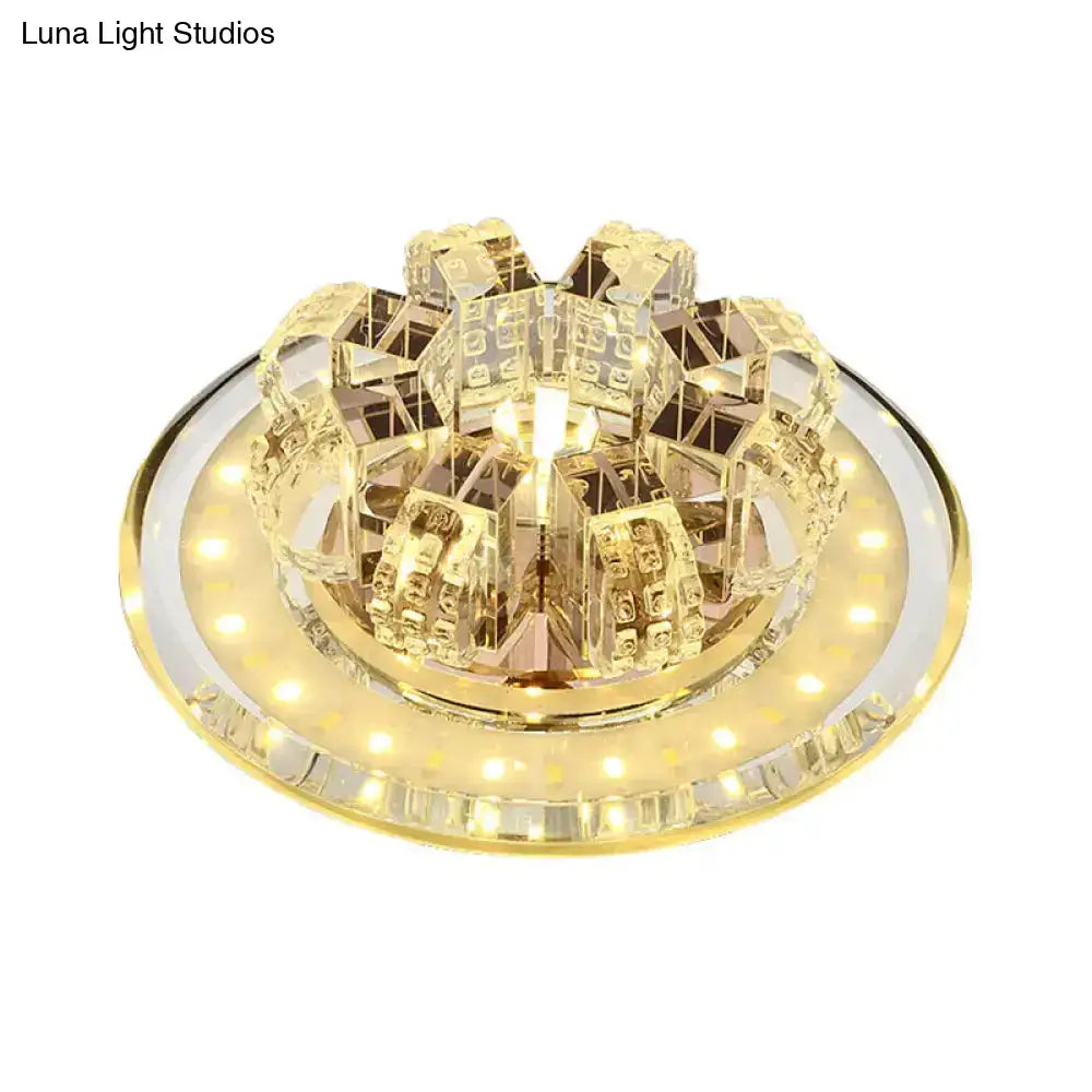 Contemporary Crystal Led Ceiling Light: Round Flush Mount In Chrome