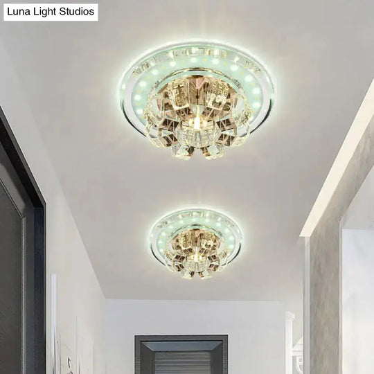 Contemporary Crystal Led Ceiling Light: Round Flush Mount In Chrome